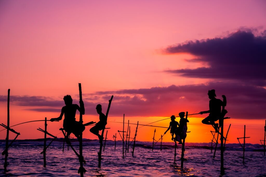 Traditional stilt fisherman in Sri Lanka